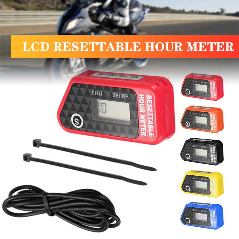 Waterproof LCD Resettable Hour Meter Counter Maintenance Reminder In Black/Red Fit Motorcycle/ATV/Motorboat/Lawn Mower