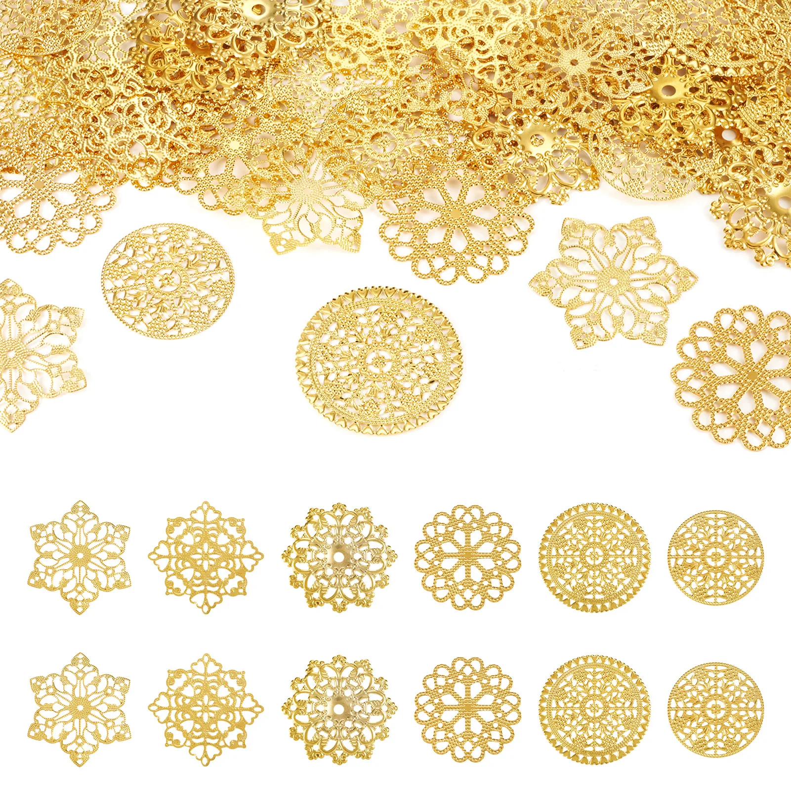 

48pcs Golden Color Rack Plating Iron Filigree Joiners Flower Links for Diy Women Earrings Jewelry Making Accessories