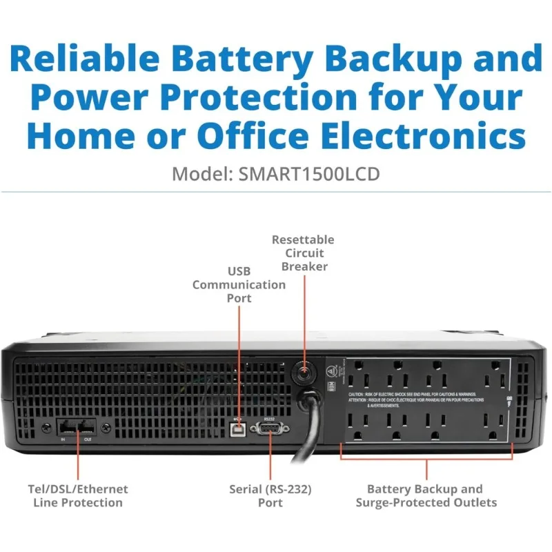 1500VA Rack Mount UPS   Backup 900W 8 Outlets PWM Sine Wave 2U Short Depth AVR LCD Display