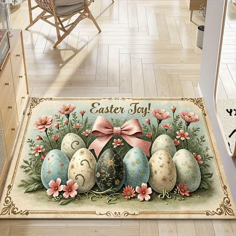 VIKAMA 2026 Neue Oster-Frühlingsblumen Türmatte Willkommens-Teppich Rutschfeste Innen- und Außeneingangsmatte Retro Heimdekoration Bodenteppich