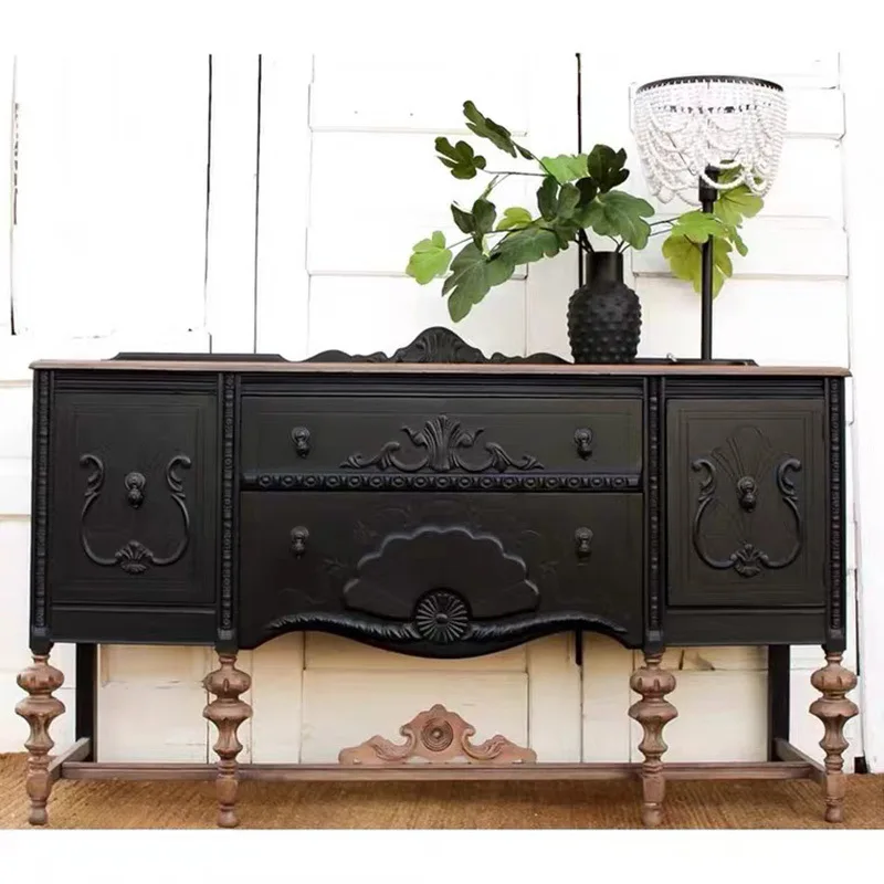 French solid wood retro carved entrance cabinet neoclassical living room storage side cabinet