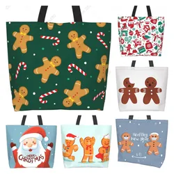 Gingerbread Man Candy Cane Christmas Tote Bag Grocery Bag Shopping Handbag Beach Gift Bags for Women Work Outdoor