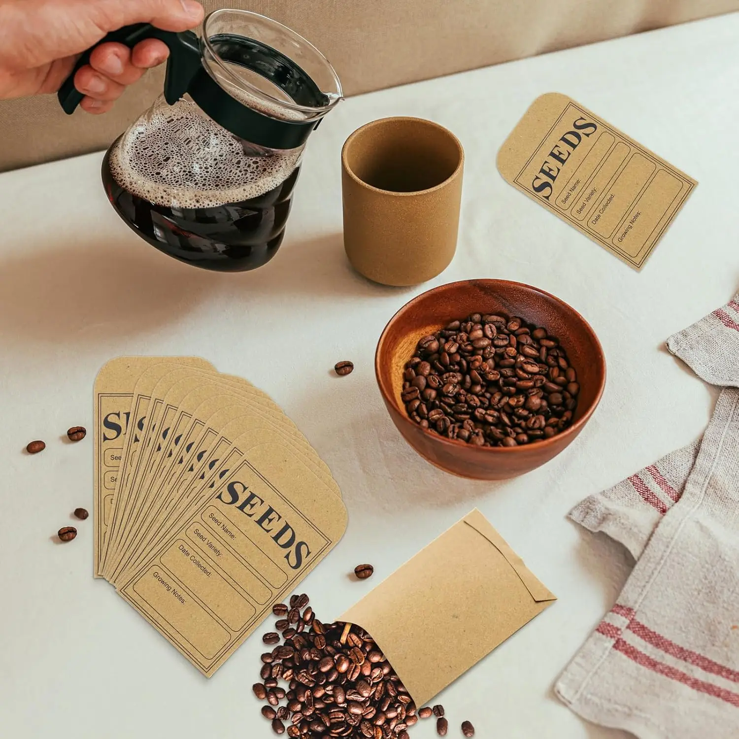 

50Pcs Small Resealable Self Seal Brown Kraft Seed Envelopes Seed Packets for Flower Vegetable Seeds Storage Collection