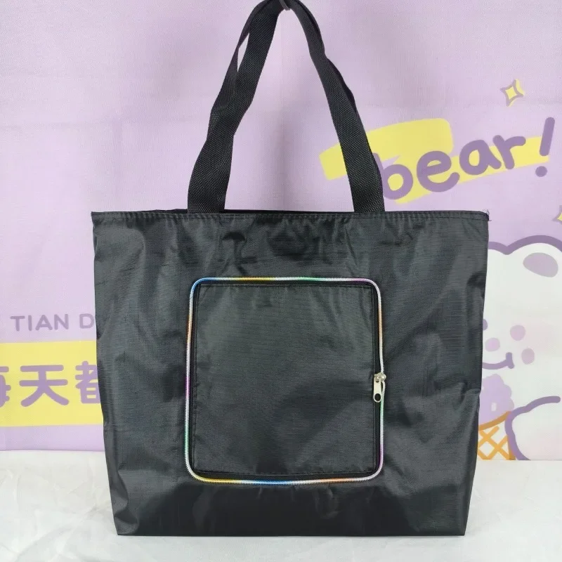 

Thickened waterproof zipper shopping bag supermarket storage bag foldable single shoulder bag
