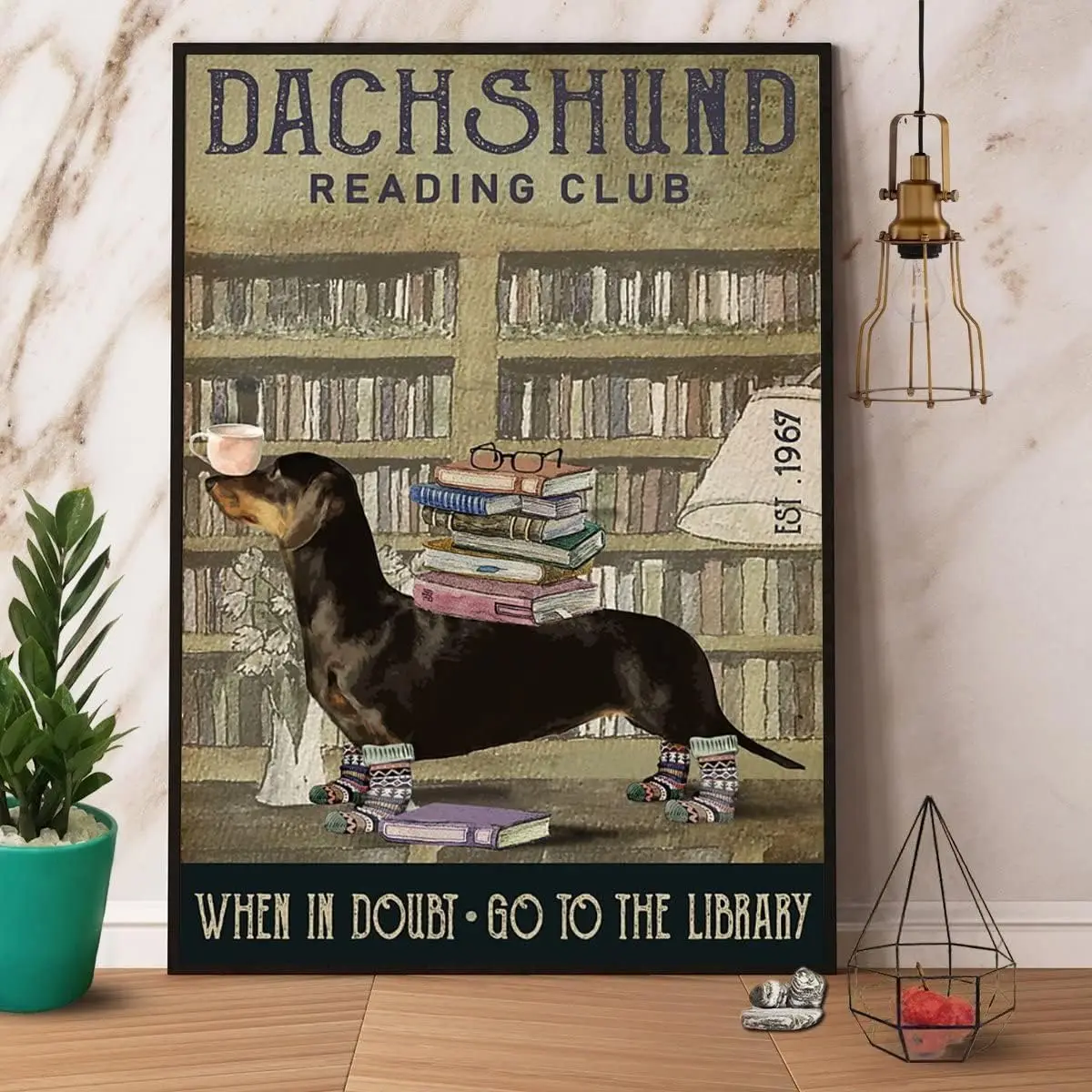 

Metal Tin Sign Dachshund Reading Club When In Trouble Go to The Library Aluminum Vintage Sign tin sign Retro for Home