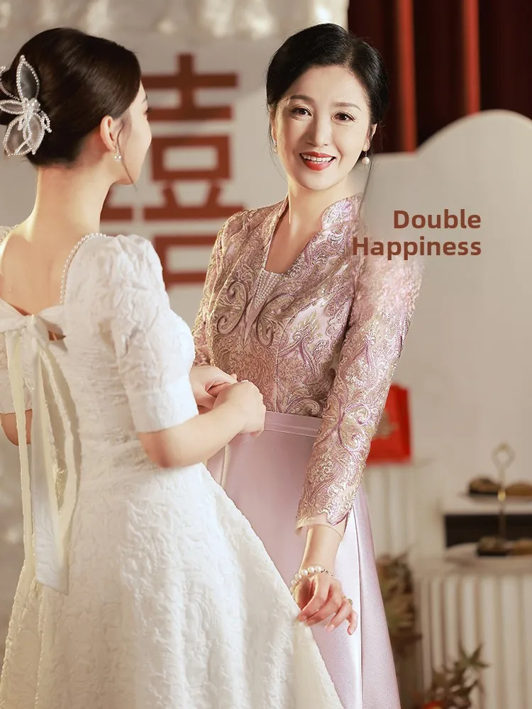 

Pink Ele Evening Gown Wedding Dr for Young Mothers Faionable Wedding Attire andmother of the Bride High Waist A-Li...