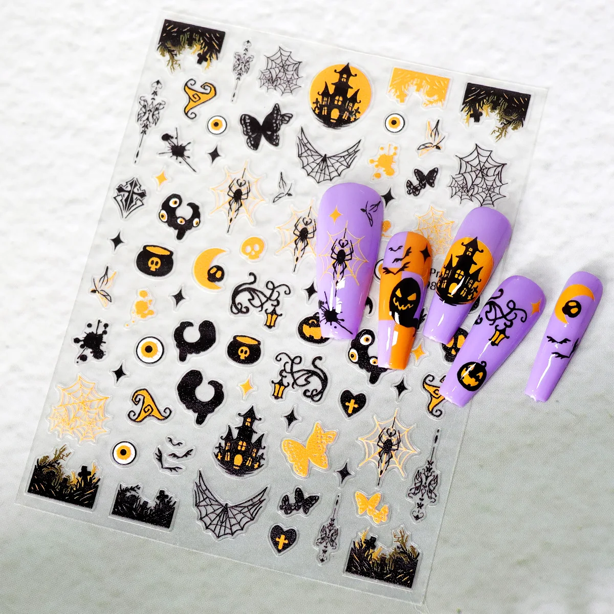 1pcs/3pcs Halloween Nail Stickers Skull Pumpkin Head Bat Nail Stickers Nail Art DIY Self-Adhesive Decals For Festive Manicure