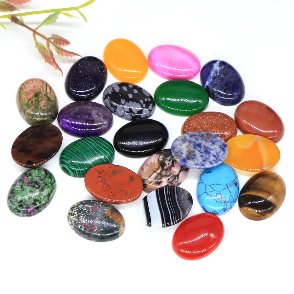 22x30mm Oval Flat Back Cabochon Beads Natural Agate Jade Healing Crystals Stones DIY Jewelry Earring Pendant Necklace Accessorie