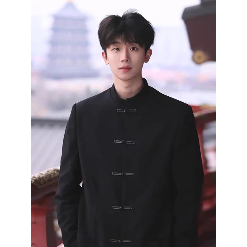 

New Chinese Sle Men's Suit Jaet oulder Pad Stand Collar Zhongan Suit Wedding Dr Code Best Man Costume Casual Sprin...