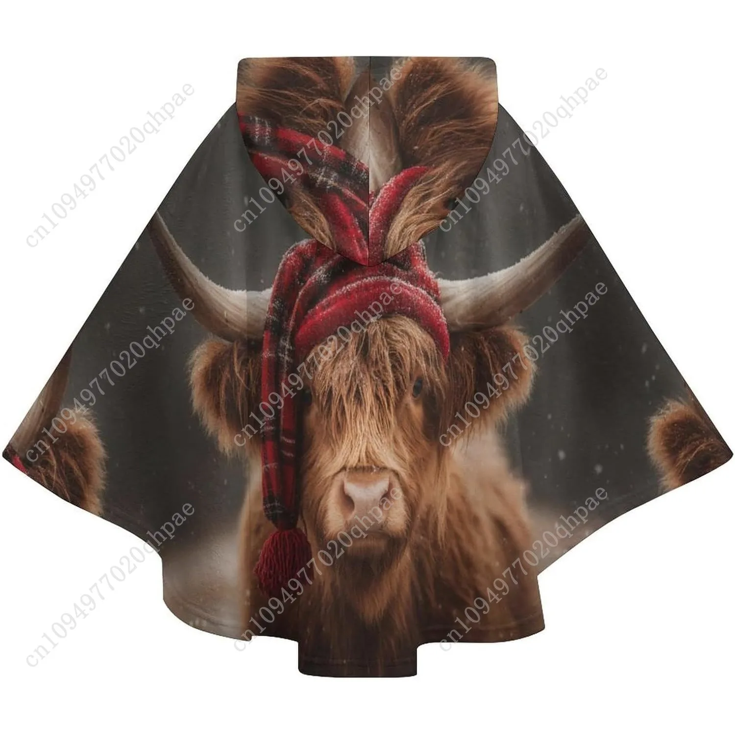 سترة بطانية مريحة من الفلانيل، قبعة حمراء منقوشة بقرة كبيرة الحجم مع جيوب للأطفال والمراهقين #6