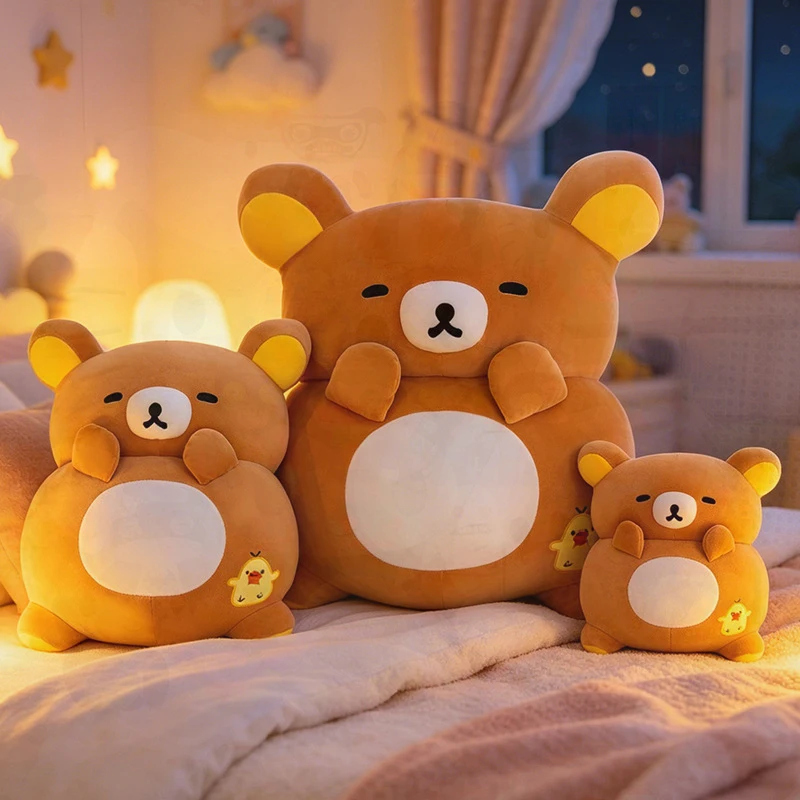 Multi‑size Rilakkuma Plush Doll Round Soft Bear Stuffed Toy Sofa Body Pillow Home Ornament Holiday Birthday Gift for Girls