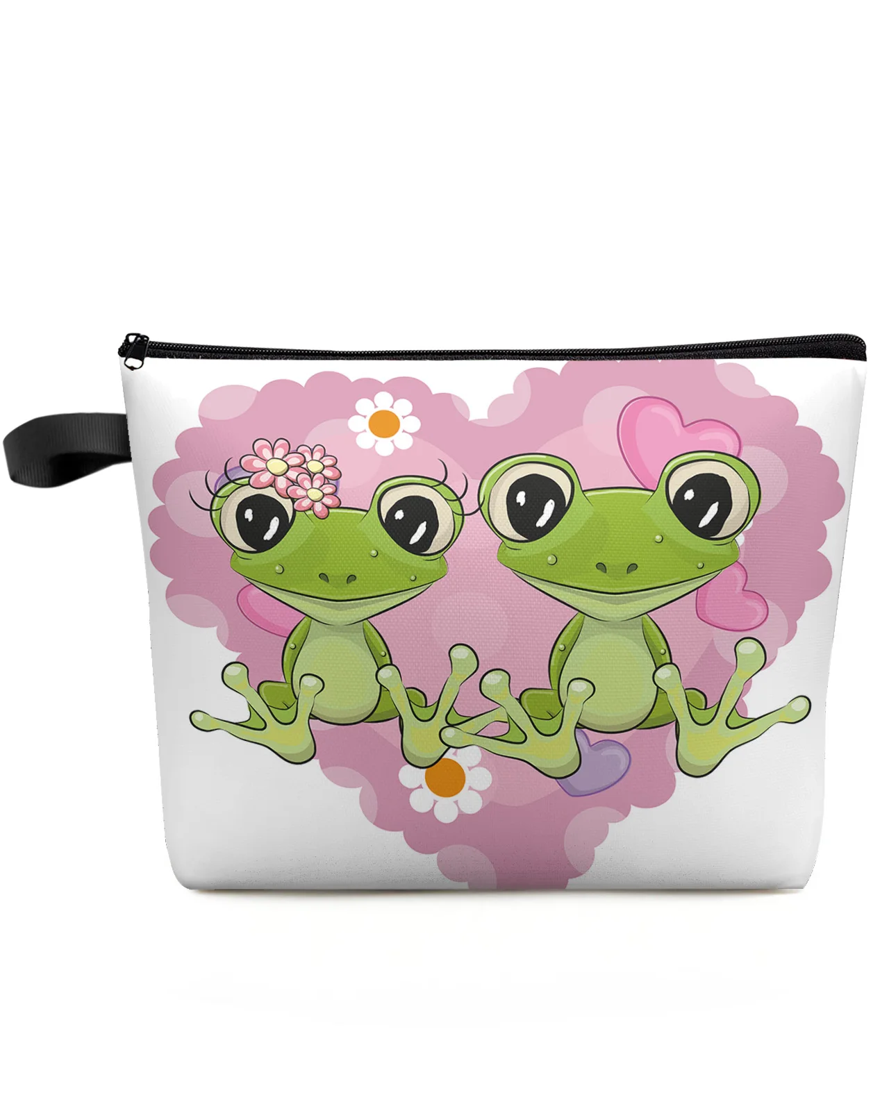 

Frog Love Couple Animal Cartoon Women's Cosmetic Bags Cases Ladies Storage Bag with Zipper Female Travel Small Handbags