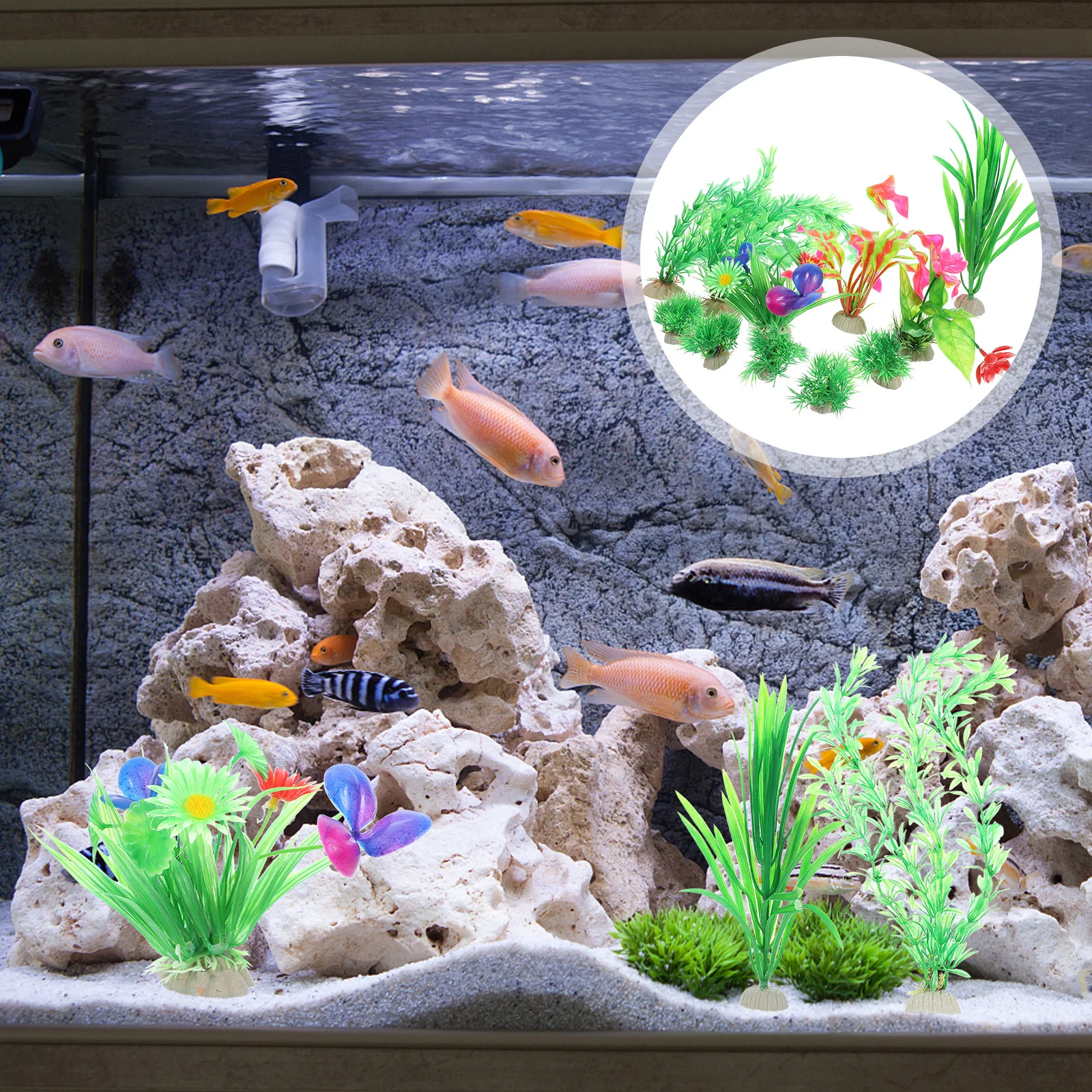 

11Pcs Fish Tank Plants Aquarium Artificial Landscape Plastic Decor Fake Grass Decoration Accessories for Aquarium Tank
