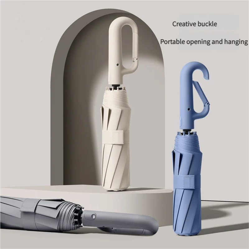 مظلة أوتوماتيكية كبيرة مع مشبك حلقي سميك ومتين للجنسين، محمول للحماية من الأشعة فوق البنفسجية، مقاوم للرياح والمطر ومظلة من الشمس