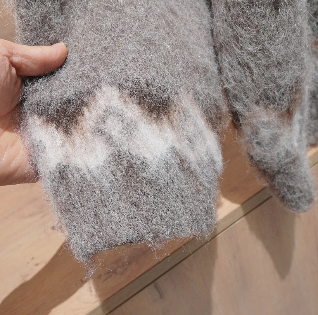 Women's Thick Knit Jacquard Cardigan Coat - V-Neck Loose Fit