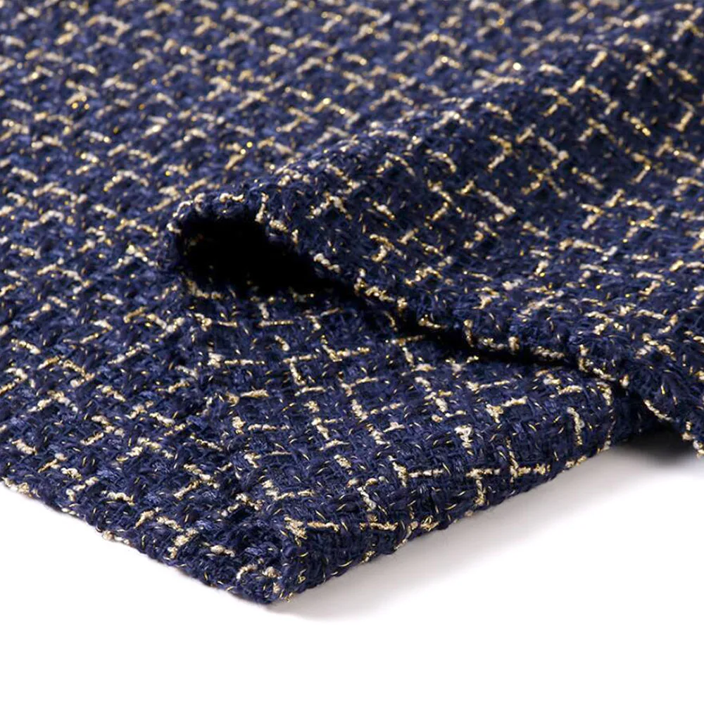 Golden And Silver Silk Tweed Coarse Fabric Woolen Lattice Polyester DIY Autumn And Winter Women\'s Coats Sewing Material 150x50cm