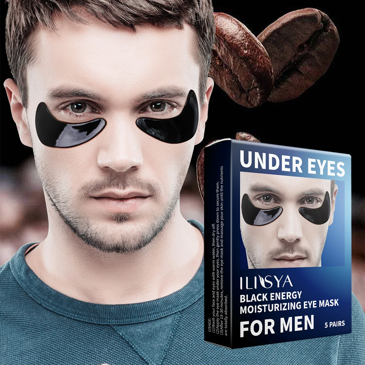 

ILISYA Black Energy Eye Mask for Men, Hydrating and Moisturizing Firming Eye Skin Under Eye Patches 5 Pairs