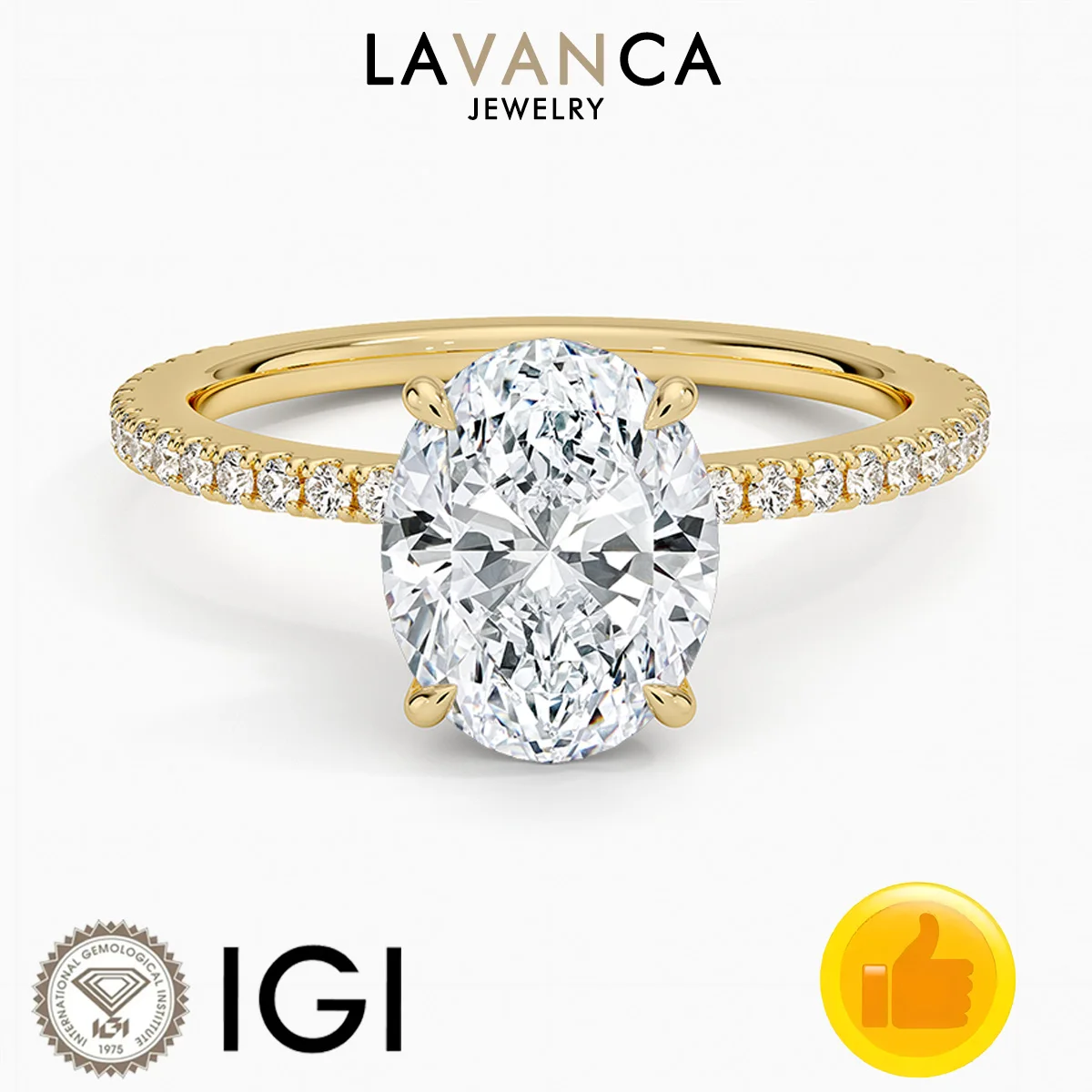 IGI Certified Oval Lab Created Diamond Engagement Ring 9K/14K/18K Gold Halo Style Lab Diamond Ring Classic Half Eternity Ring