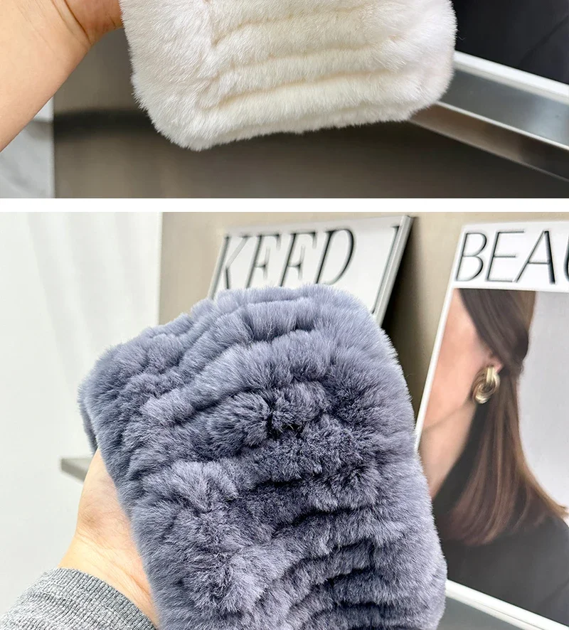 Frauen Echt Rex Pelz Handgemachte Stretch Schal Stricken Echte Rex Kaninchen Fell Stirnbänder Mädchen Natürliche Pelz Ring Gugel Snood Schals Winter – Detail 13