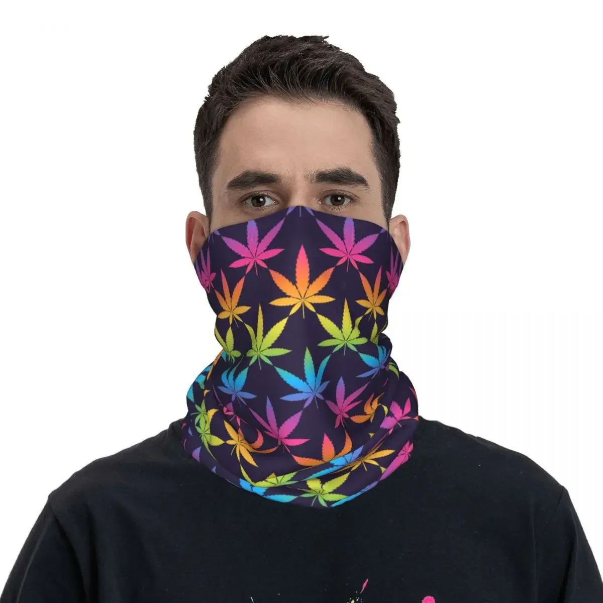 Leaf Plant Bandana Neck Cover Printed Colorful Rainbow Gradient  Leaves Face Scarf Warm Headband Sprots Winter