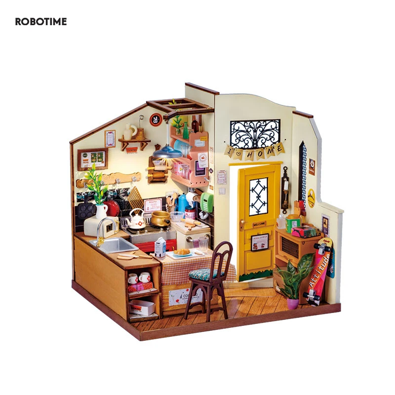 Robotime Rolife Miniatuur Huis Voor Kinderen Volwassen Huiselijke Keuken Voorgeschilderde Poppenhuis Bouwstenen Set 3d Houten Puzzel Speelgoed