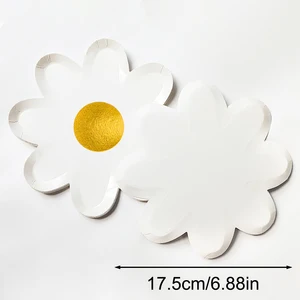 Goldener Einwegpapierschild mit Bällen, Dessertschale für Geburtstagstorte, dekorierte Party, kleine Gänseblümchen, Papiertischutensilien mit 10 Teilen 6 Hauptverkaufskuchenplatte - №3