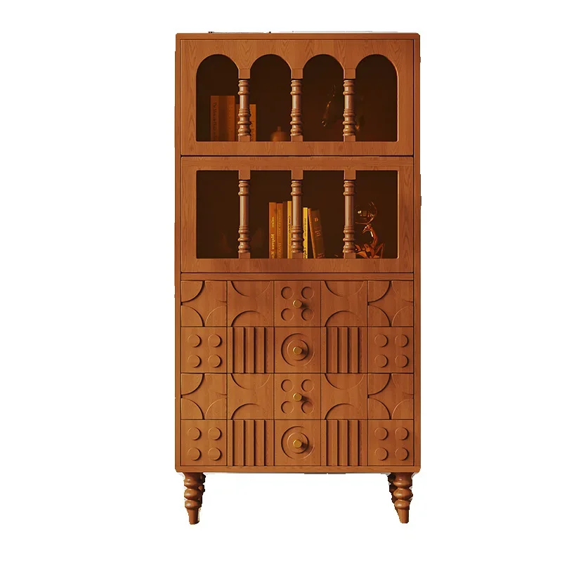 

American retro solid wood wall household storage side cabinet, medieval bookcase decorative wine cabinet
