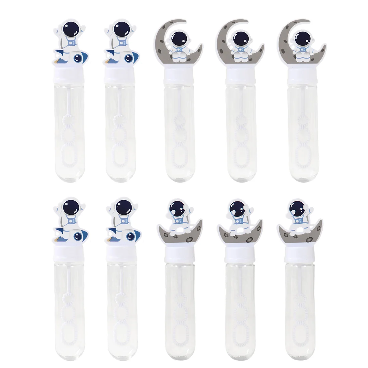 10Pcs Cartoon Astronaut Moon Hand-held Stick Bubble Wand Tube Gift for Kids Outer Space Theme Birthday Baby Shower Party Decor