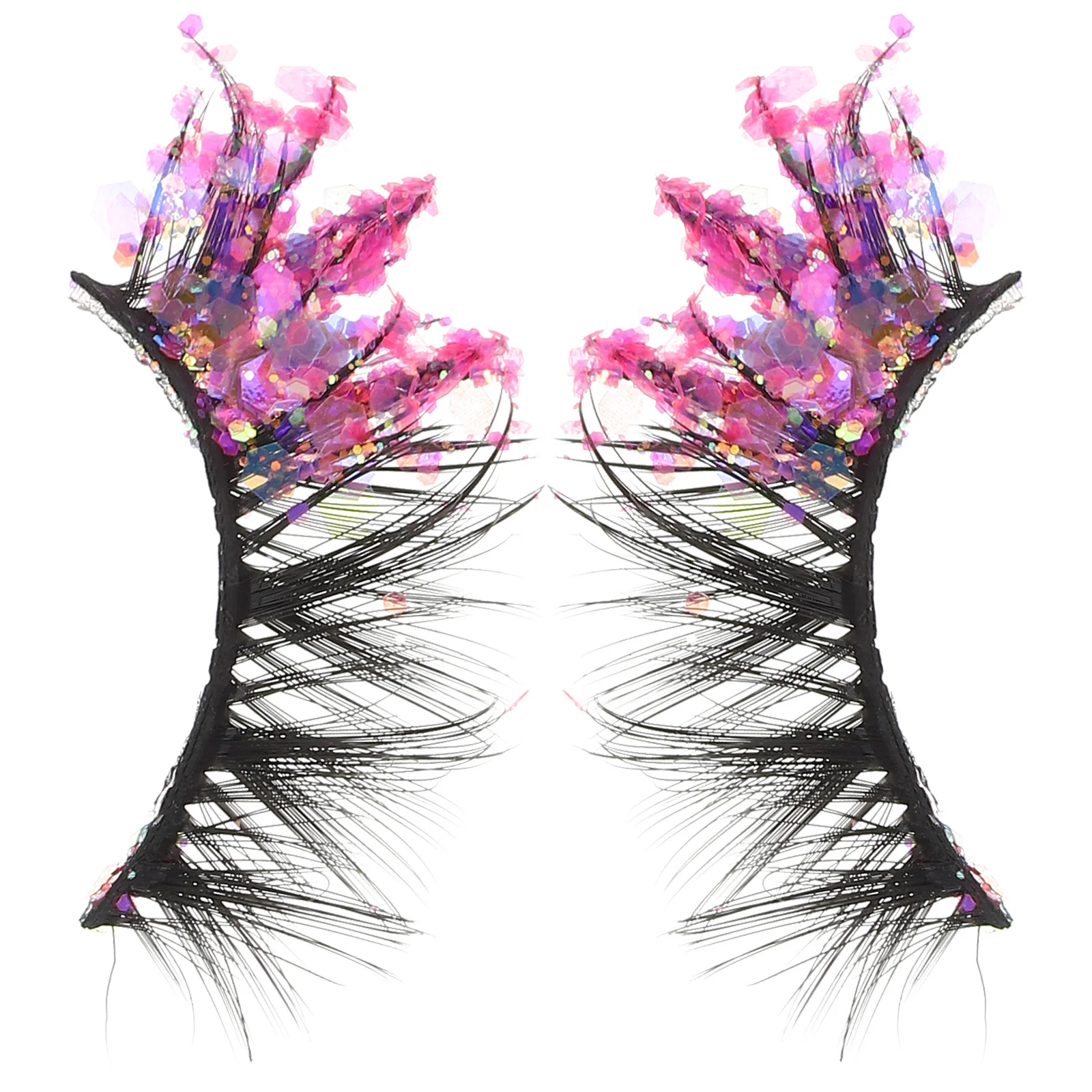 2pcs Glitter False Eyelashes Luminous Colored Lash Clusters Reusable Natural Looking Makeup Eyelashes For Women Cosplay Strip