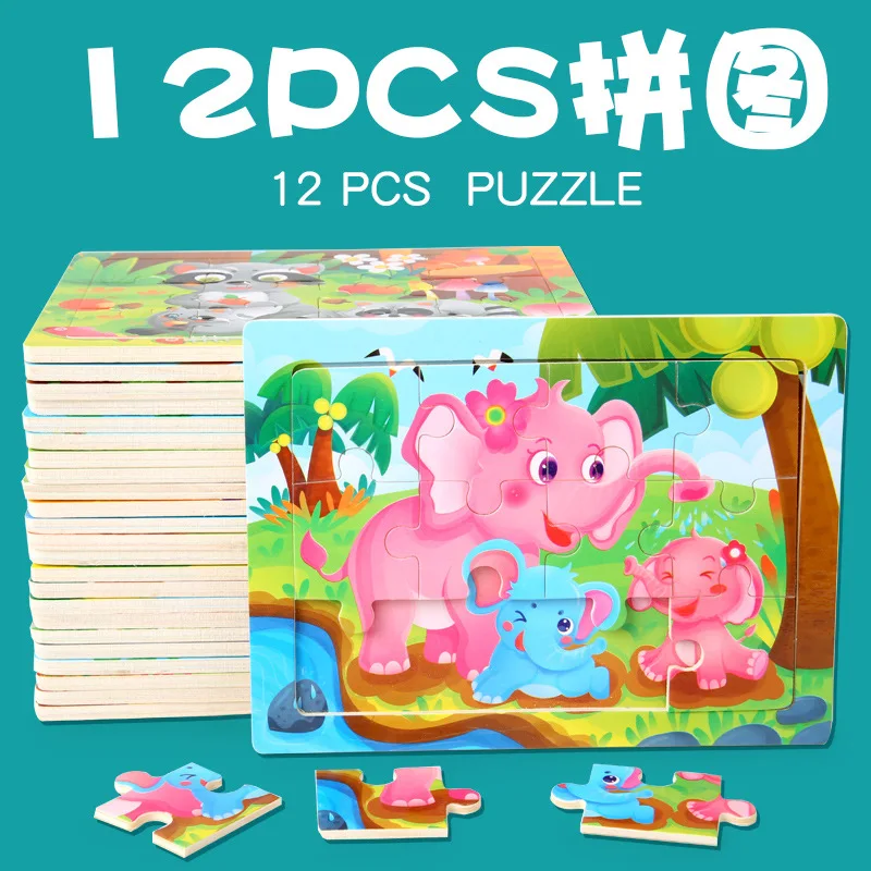 3D Puzzle Cartoon Animal Wooden Montessori Toys Baby Wood Puzzles Early Learning Educational Intelligence Toys for Children