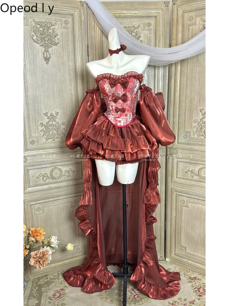 

Japanese Original Princess Trailing Dress Birthday Party Bar Mitzvah Evening Dress Sweet Elegant Girl Tutu Red Lolita Dresses