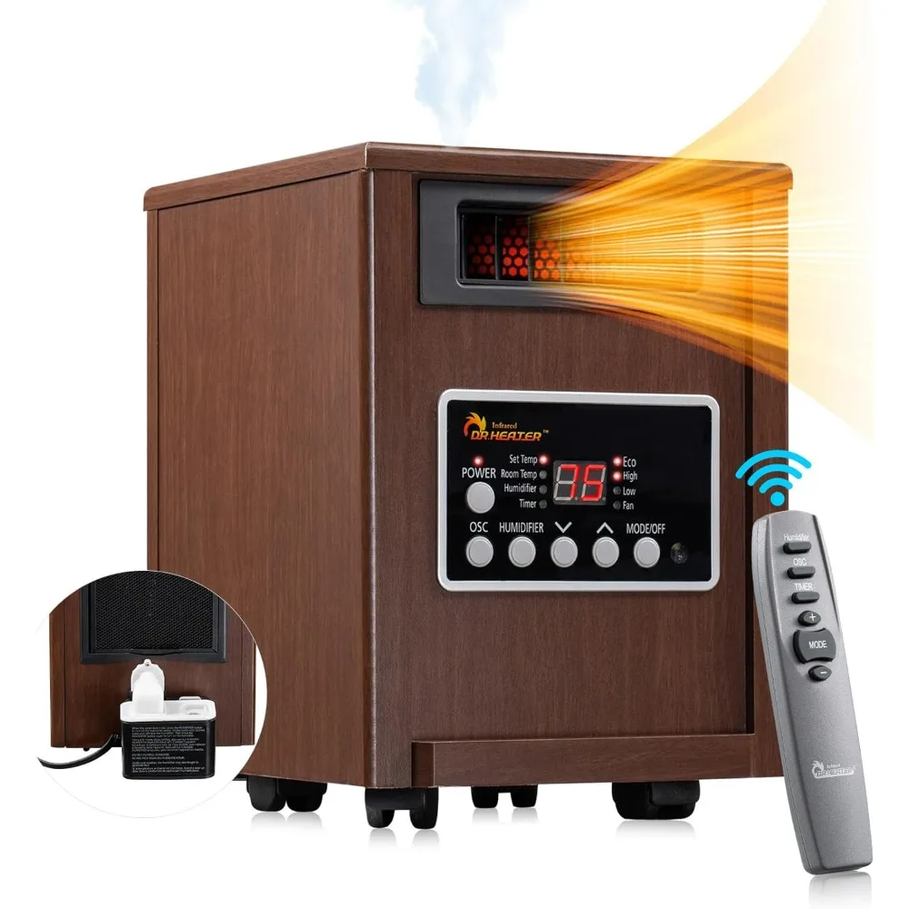 Dr. Infrared Heater, 1500W, Advanced Humidifier and Oscillation Fan and Remote Control, Walnut DR998, Dual Heating System