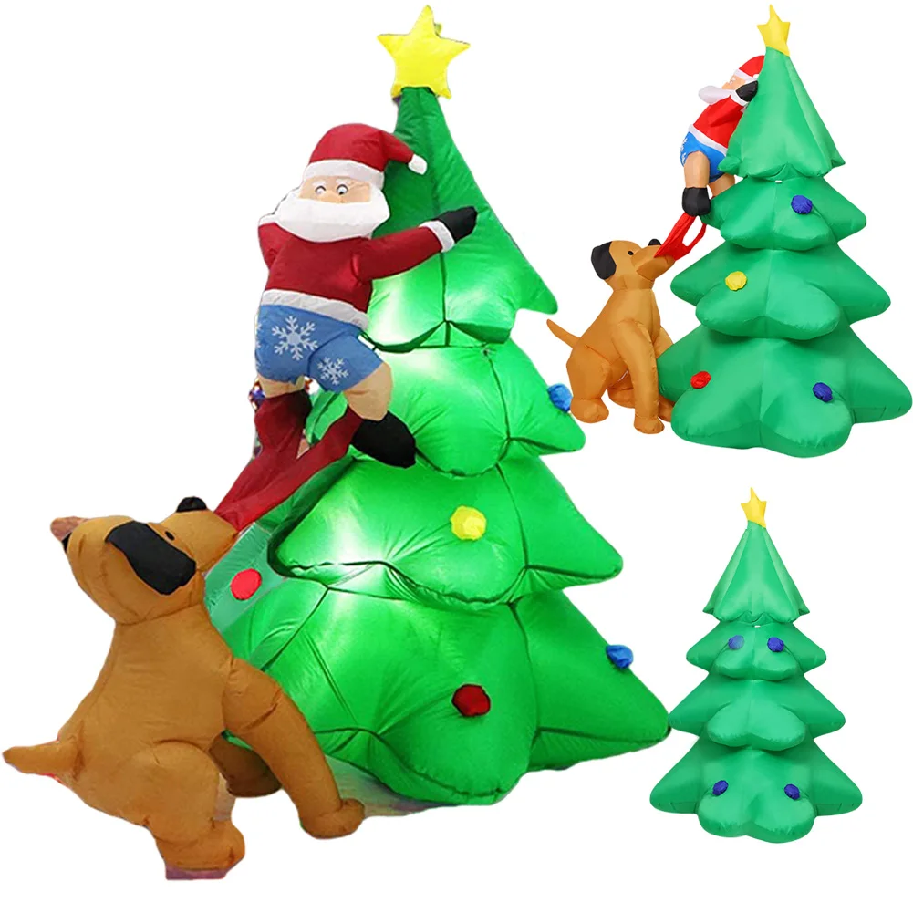 6FT Inflatable Blow Up Santa Climbing Tree Chased by Dog Christmas Inflatables for Winter Holiday Xmas Party Garden Lawn Decors