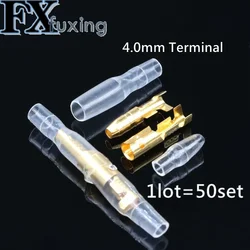 50sets=200pcs 4.0 Bullet Terminal Car Electrical Wire Connector Diameter 4mm Pin Set Female + Male + Case Cold Press Terminal