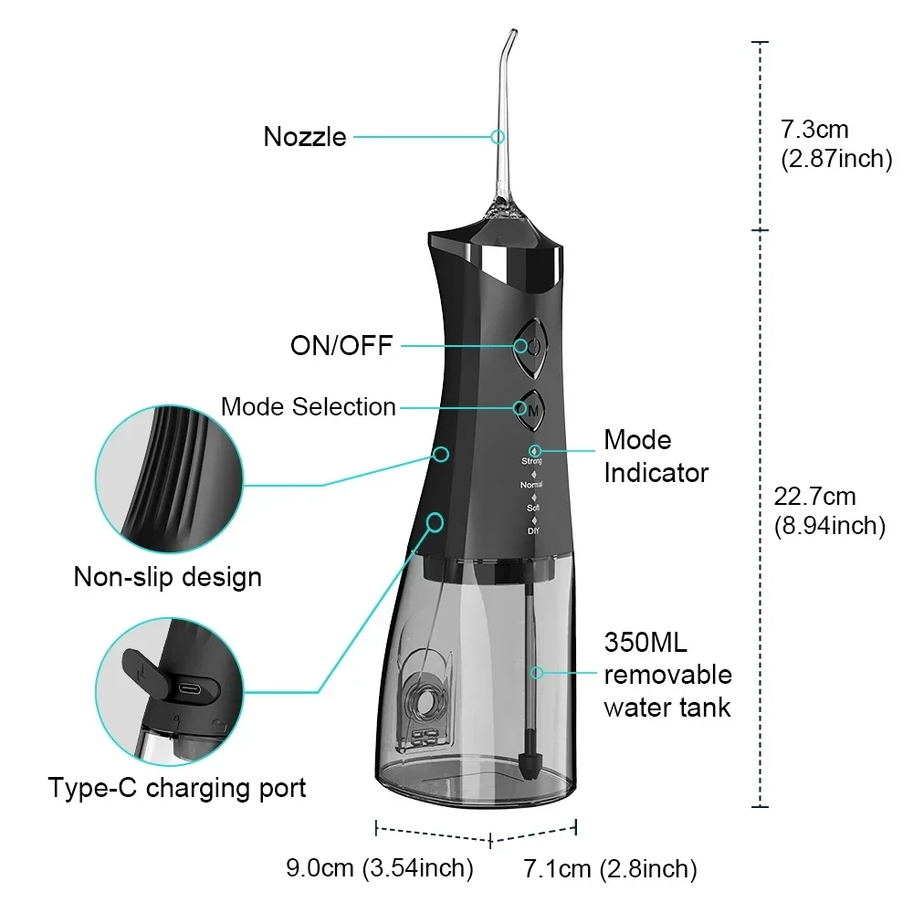 Portable Rechargeable Oral Irrigator 4 Cleaning Modes IP7 Waterproof 350ML Dental Water Flosser for Teeth Whitening Jet Floss view 2