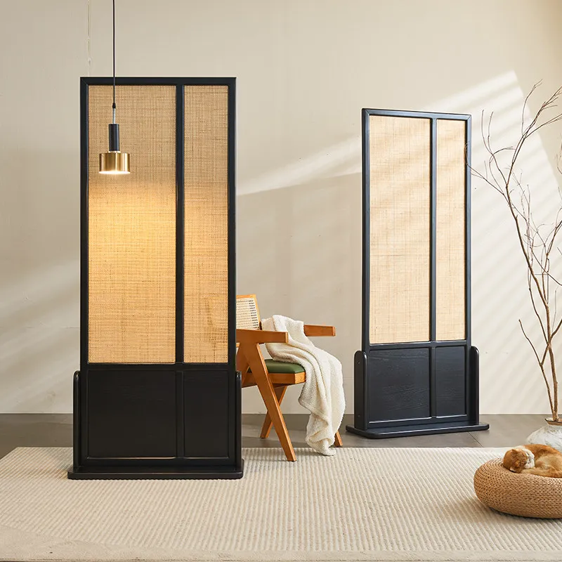 Rattan solid wood screen removable home simple art bedroom living room seat screen entrance partition