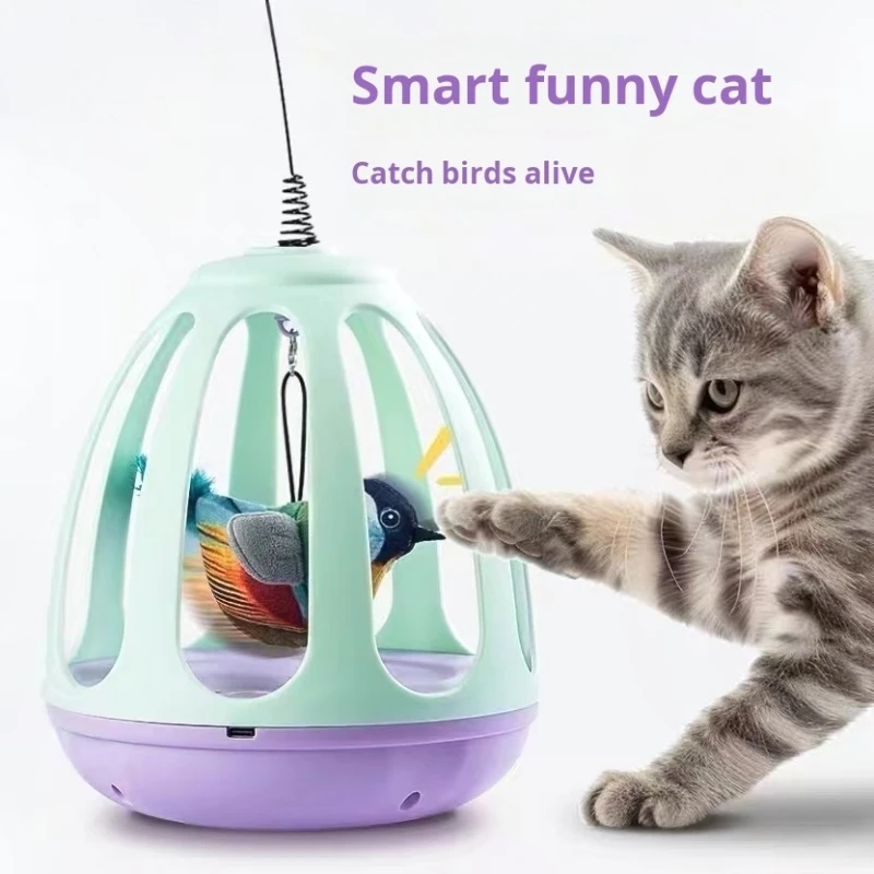 

Electric Cat Toy Rechargeable Tumbler Feather Cat Teasing Stick Automatic Flying Bird Cat Turntable To Relieve Boredom Pet Toy