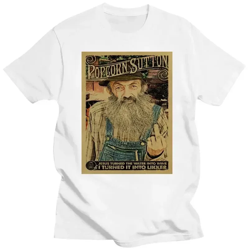 Funny Summer Print Clothes Female Male Tops New Popcorn Sutton Moonshine Hillbilly Liquor Distressed Look Poster T Shirt Vintage