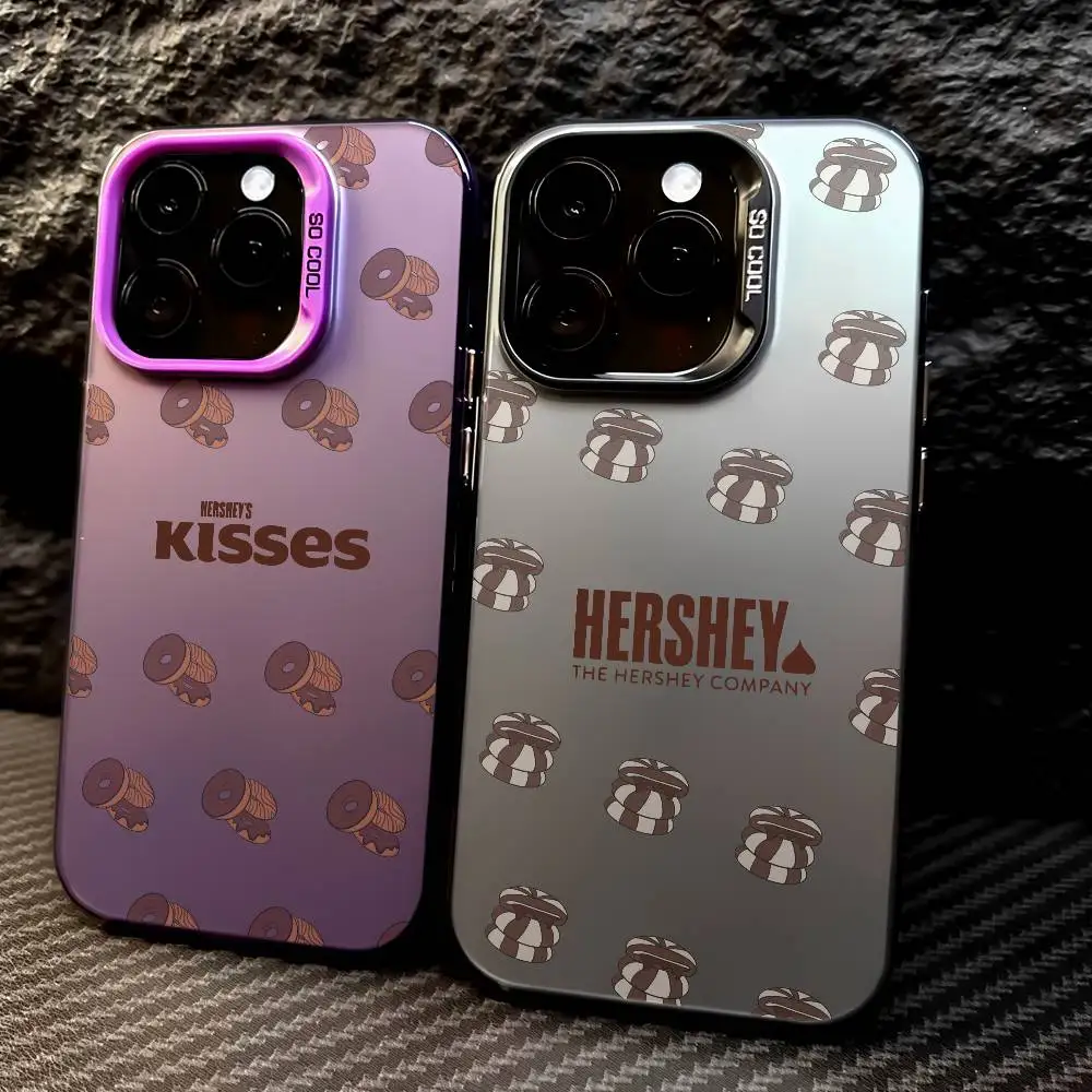 Funda de teléfono Dessert Hershey para iPhone 16, 15, 14, 13, 12, 17 Pro Max, botón de Metal independiente, galvanoplastia móvil
