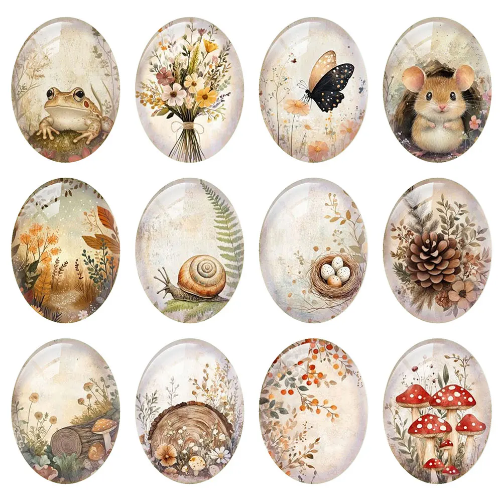 Random Mixed Round/Oval/Square Woodland Small Animals Forest Photo Glass Cabochon Flatback Demo Cameo For Diy Jewelry Making
