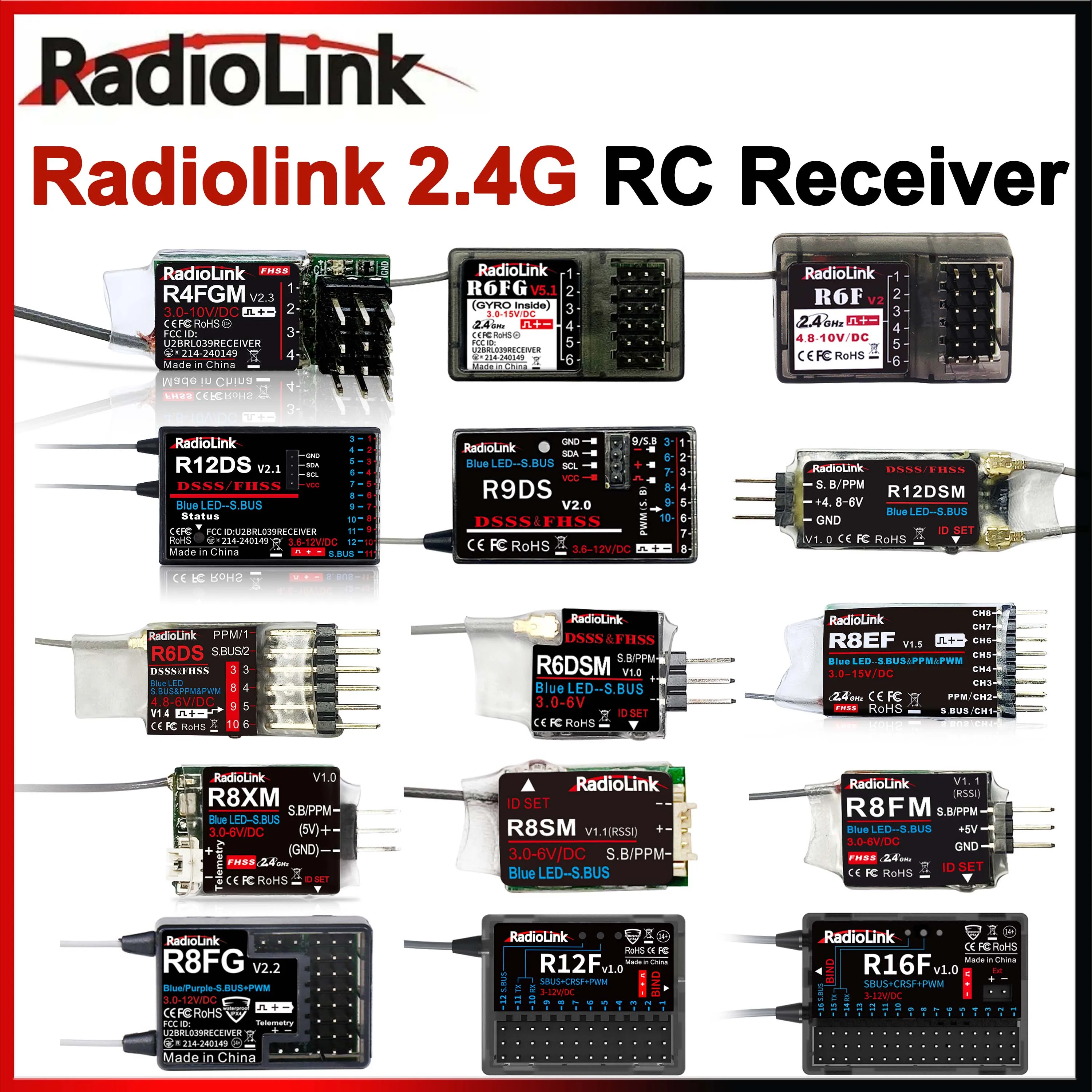 Radiolink R12DSM R12DS R9DS R8SM R8EF R8FM R8F R7FG R6DSM R6DS R6FG R6F R4FG R4F RC Receiver 2.4G for RC Car Plane AT9S AT10