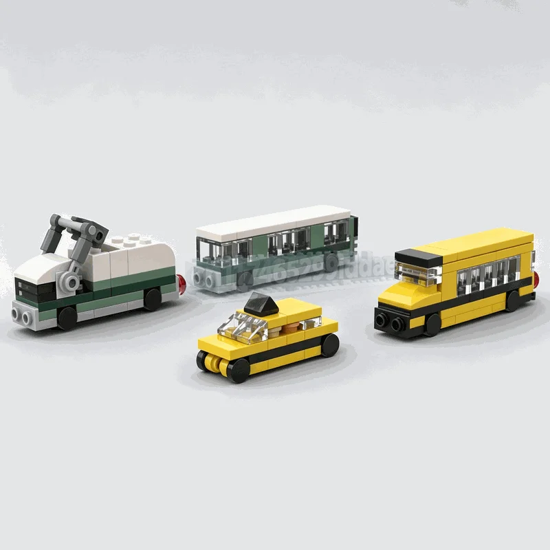134 Parts Mini City Services Vehicle Pack MOC Model Custom Building Blocks DIY Creative Assembly Urban Transportation Toy Gifts