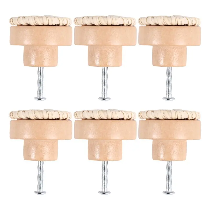 Y50A-Boho Rattan Dresser Knobs Round Wooden Drawer Knobs Handmade Wicker Woven And Screws For Boho Furniture Knobs Beige