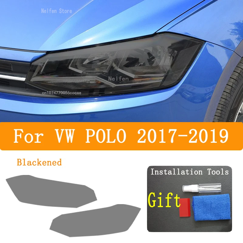 For VW POLO 2017-2019 Car Headlight frontlamp front light Protective Film Vinyl Restoration Transparent Black TPU Sticker