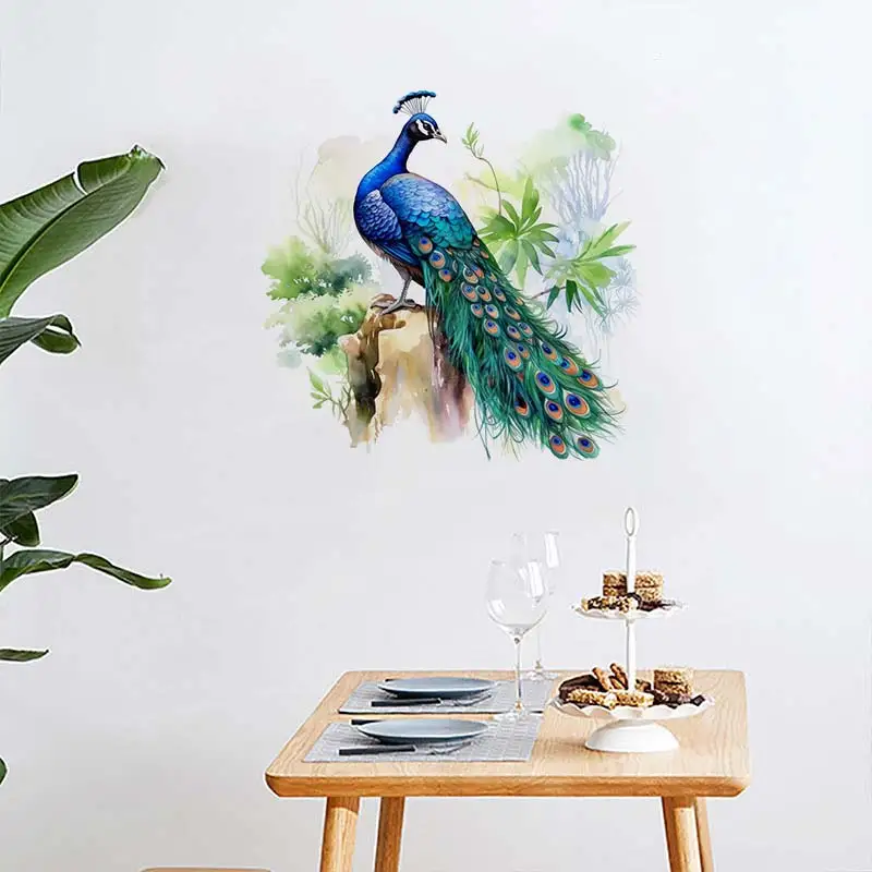 Beautiful Watercolor Peacock Wall Stickers Bedroom  Room Background Decoration Mural Animals Home Decor Art Decals Sticker S112