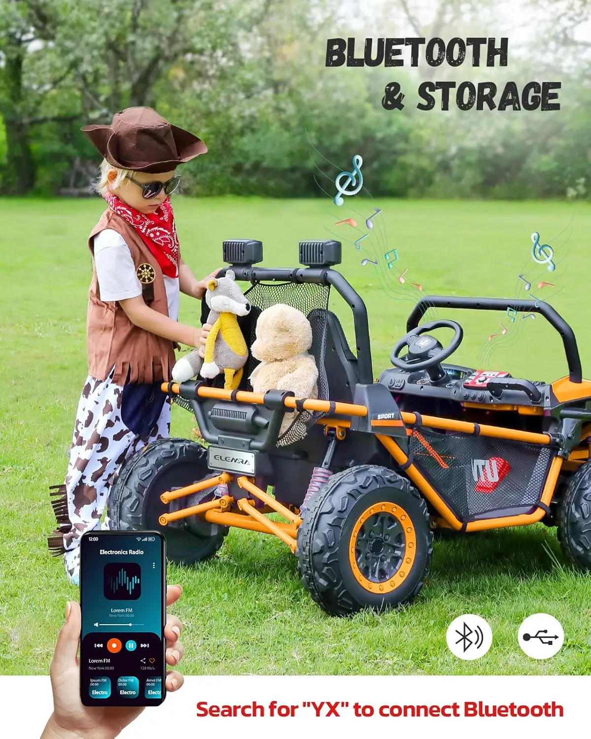 24 فولت 2 مقاعد XL ركوب على سيارة للأطفال مع جهاز تحكم عن بعد، 10AH بالطاقة الكهربائية على الطرق الوعرة UTV، 4WD 4.5mph لعبة السيارة الكهربائية ماكس 140 رطل ث