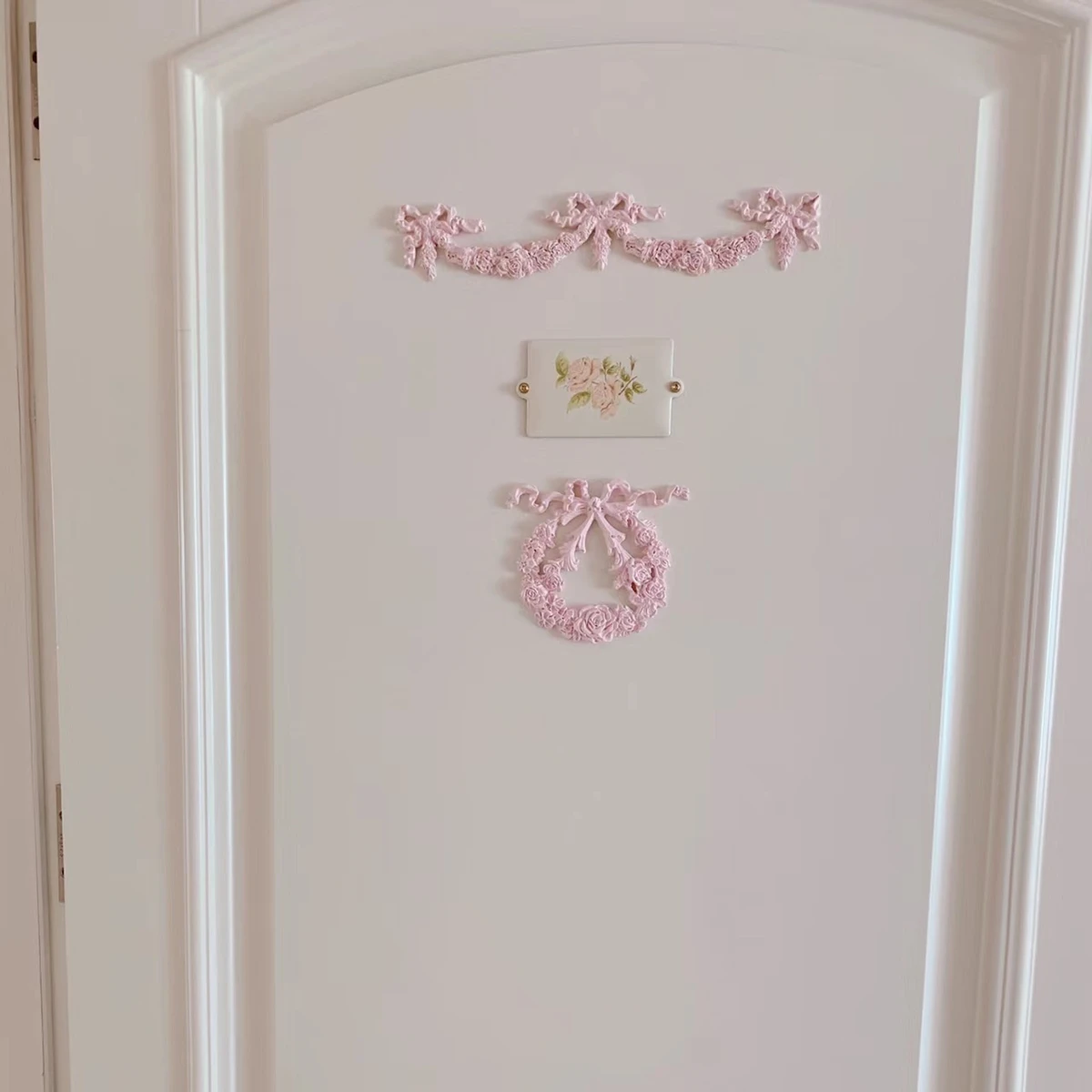 European Pink Home  Door Cabinets Cute Applique Decoration Long Decals Natural Resin bow Decoration