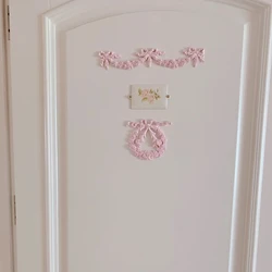 European Pink Home  Door Cabinets Cute Applique Decoration Long Decals Natural Resin bow Decoration