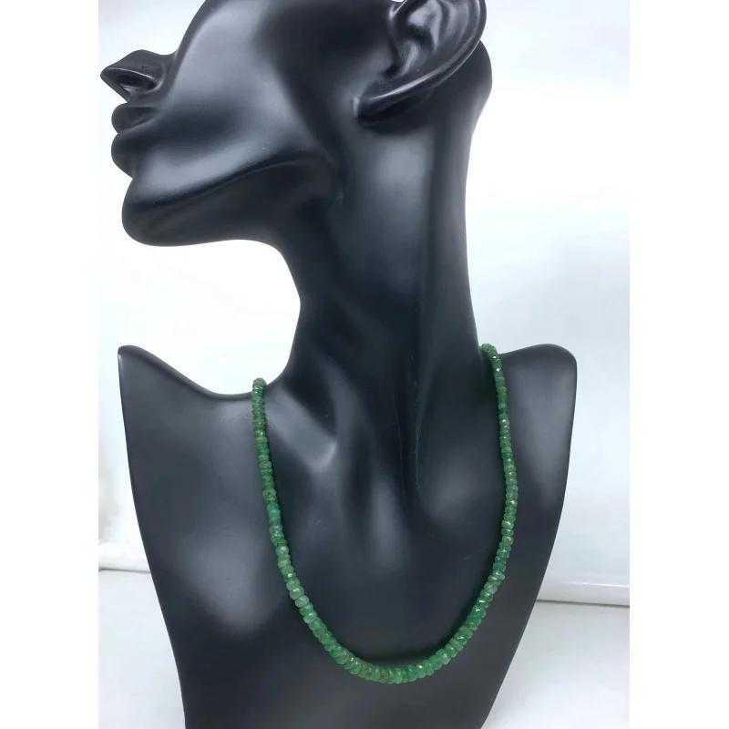 

Emerald Gemstone Necklace 20” Faceted Round Beads Sterling Silver Jewelry