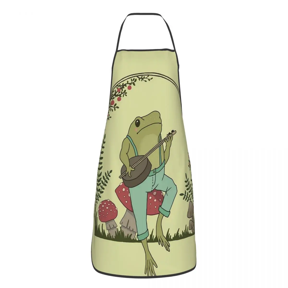 Cottagecore Aesthetic Frog Playing Banjo Apron Chef Cooking Baking Tablier Waterproof Bib Kitchen Cleaning Pinafore Women Men